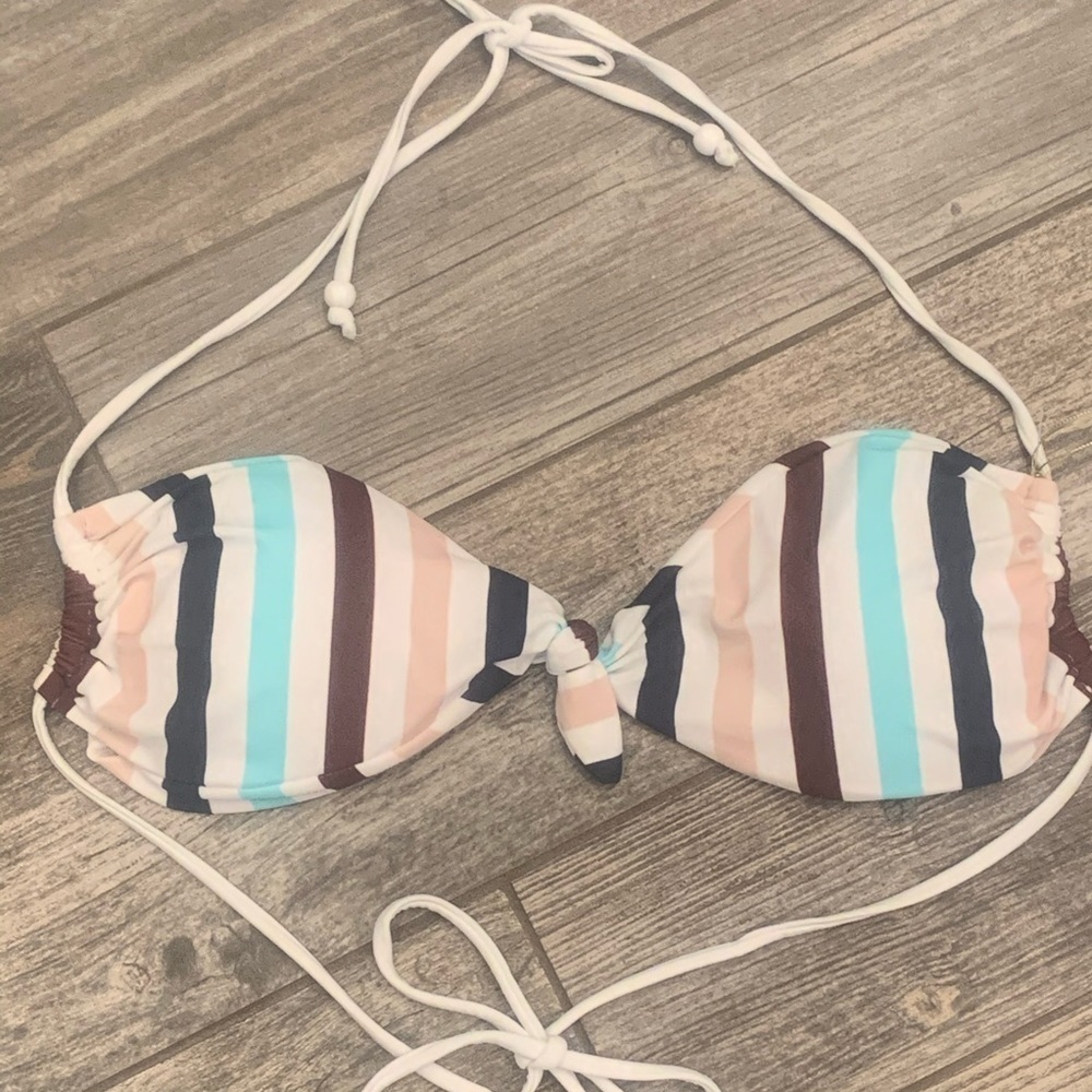 $128 NWT Shoshanna Size DD Front Tie String Bikini Triangle Top Striped Padded - Picture 4 of 9